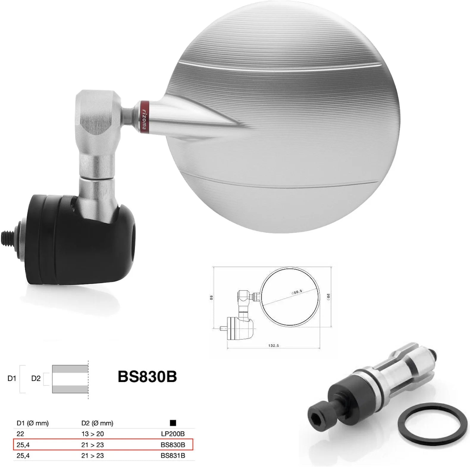 Rétroviseur End Mount Droite Universal Ø24,5(21>23) Spy-R Ø80 - Rizoma Compatible Avec Ktm