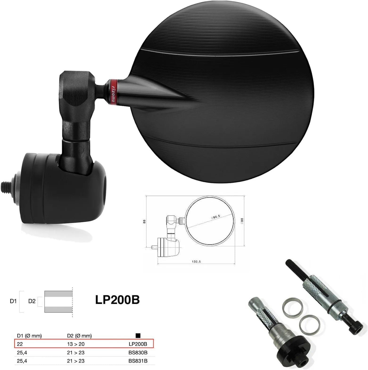 Rétroviseur End Mount Gauche Universal Ø22(13>20) Spy-R Ø80 - Rizoma Compatible Avec Suzuki