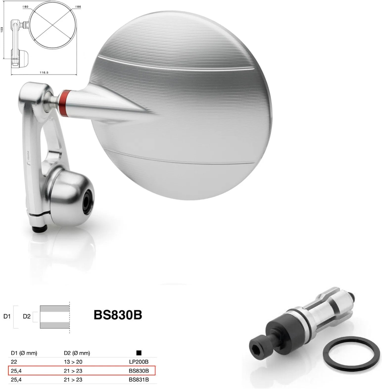Rétroviseur End Mount Droite Universal Ø24,5(21>23) Spy-Arm Ø80 - Rizoma Compatible Avec Ktm