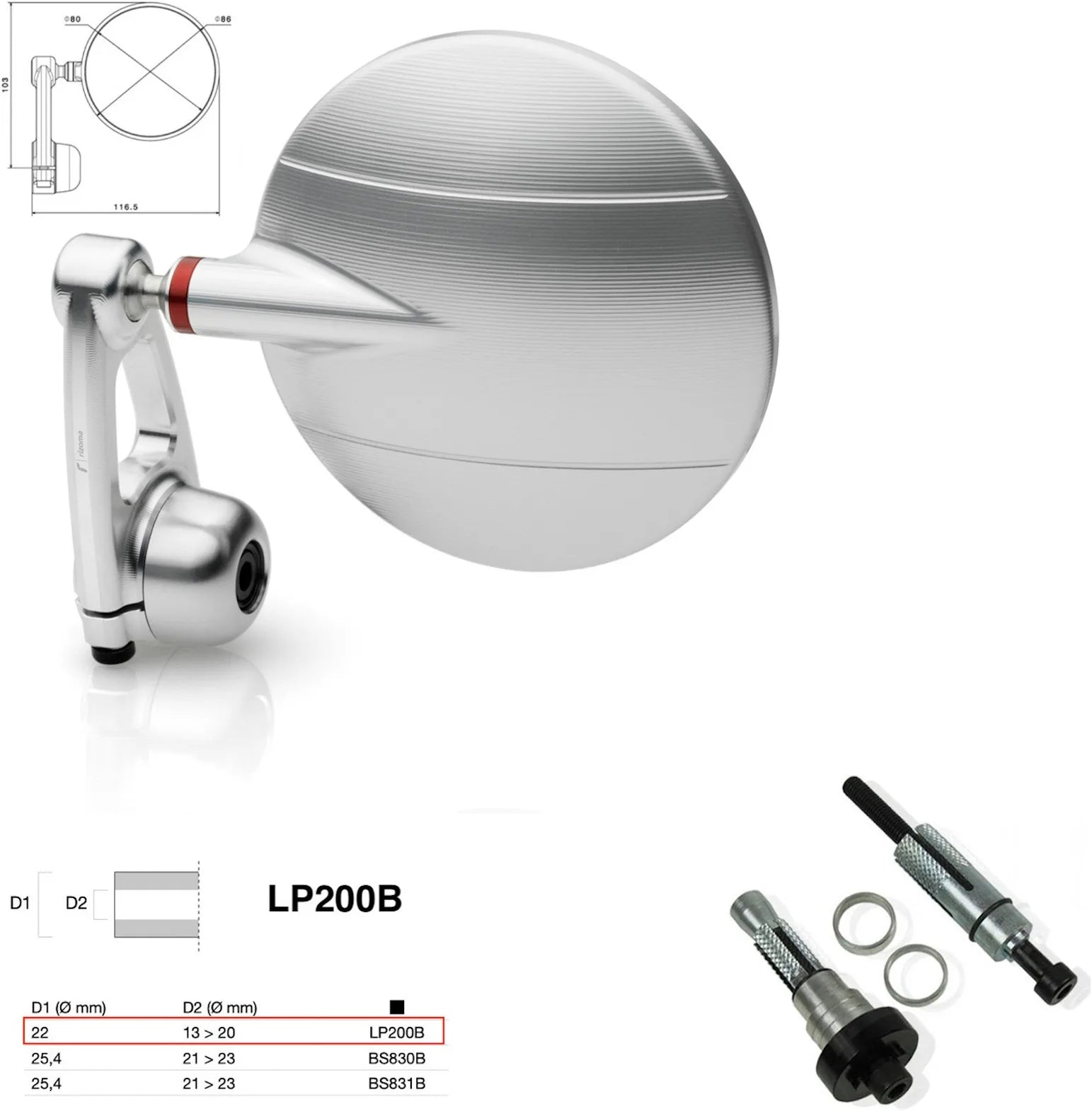 Rétroviseur End Mount Gauche Universal Ø22(13>20) Spy-Arm Ø80 - Rizoma Compatible Avec Benelli