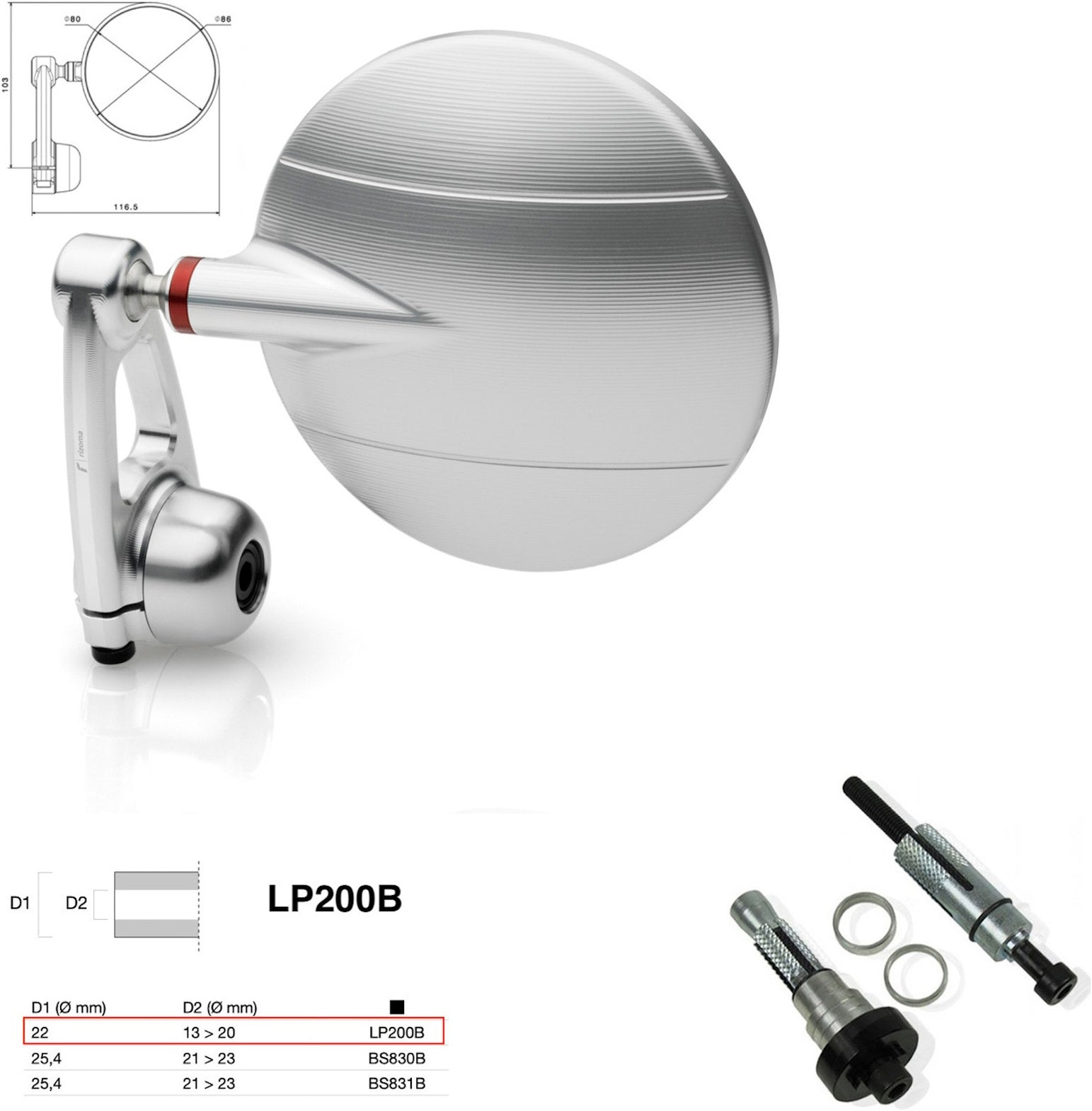 Mirror End Mount Right Universal Ø22(13>20) Spy-Arm Ø80 - Rizoma Compatible With Moto Guzzi