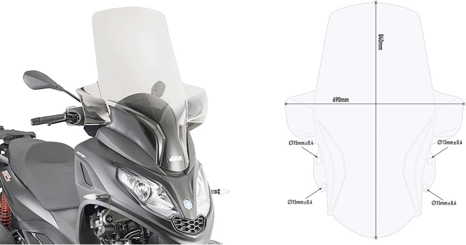 Transparent Wind-Screen - Givi Compatible With Piaggio Mp3 300 Hpe (2019-2024)