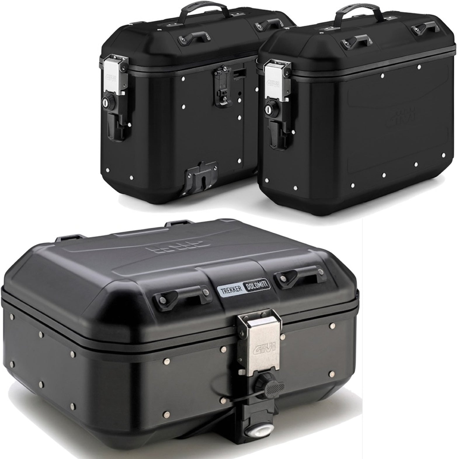 Trekker Dolomiti Aluminium Black Top Case + Side Cases - 102 Lt Trekker Dolomiti Aluminium - Givi Compatible With Kawasaki Versys 650 (2022-2024)