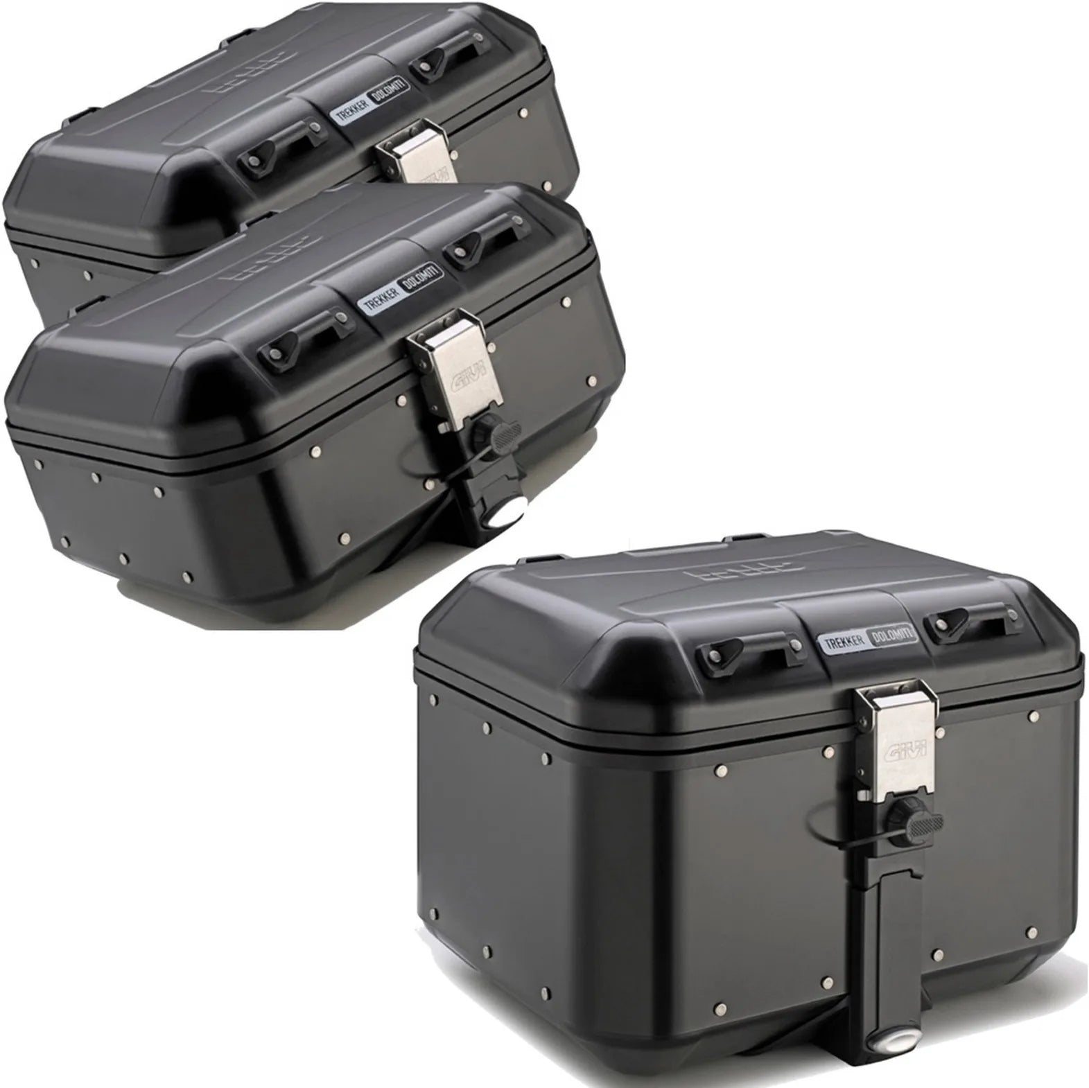 Top Case + Valises Laterales Trekker Dolomiti Aluminium Noir 106 Lt Trekker Dolomiti Aluminium - Givi Compatible Avec Benelli Trk 702 (2023-2024)