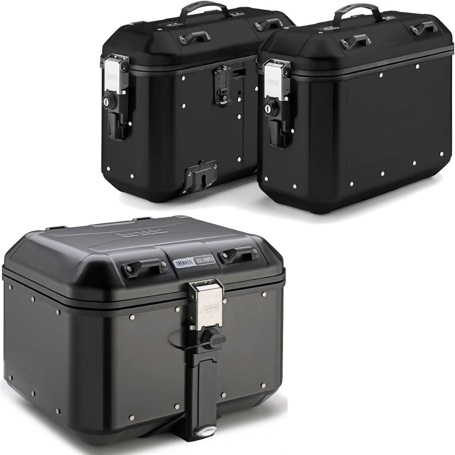 Top Case + Valises Laterales Trekker Dolomiti Aluminium Noir 118 Lt Trekker Dolomiti Aluminium - Givi Compatible Avec Benelli Trk 702 X (2023-2024)