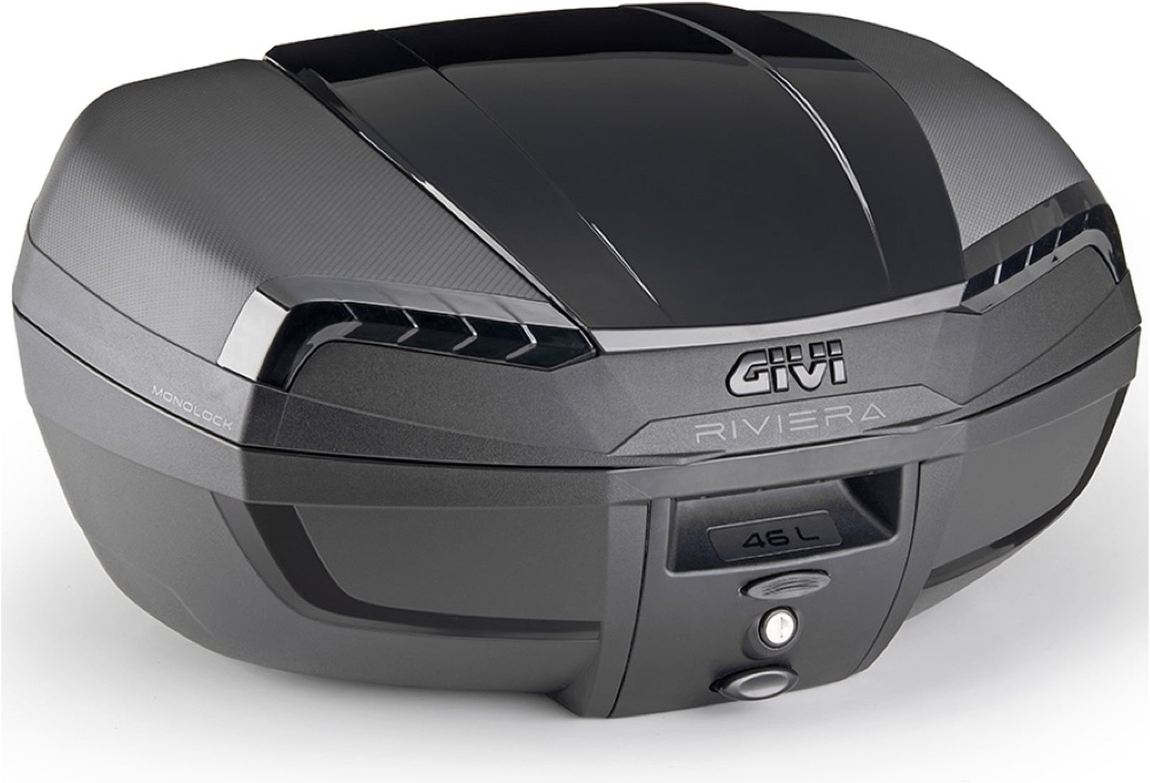Monolock Riviera Triple Black Top Case - 46 Lt Riviera Technopolymer - Givi Compatible With Askoll Ngs3 (2020-2024)