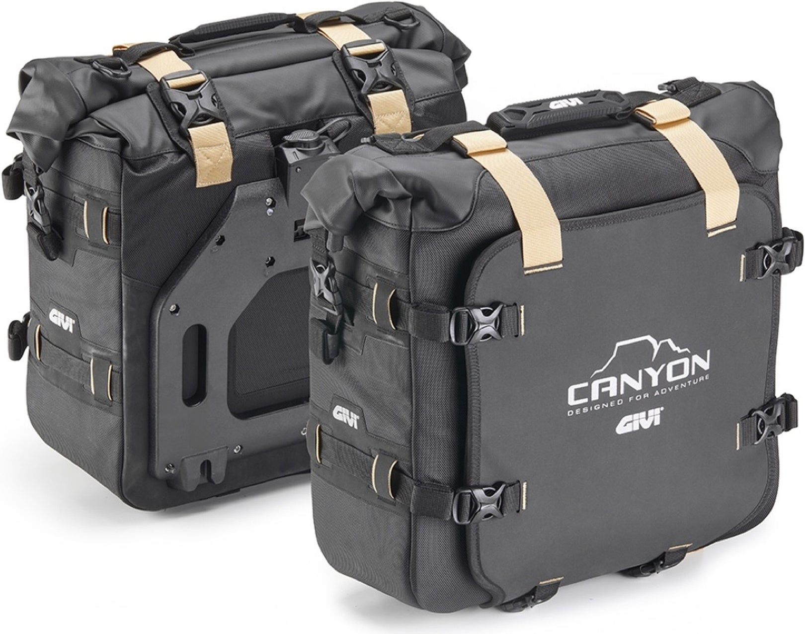 Monokey Canyon Black Side Bags - 50 Lt Canyon Nylon - Givi Compatible With Moto Guzzi V85 Tt (2019-2023)