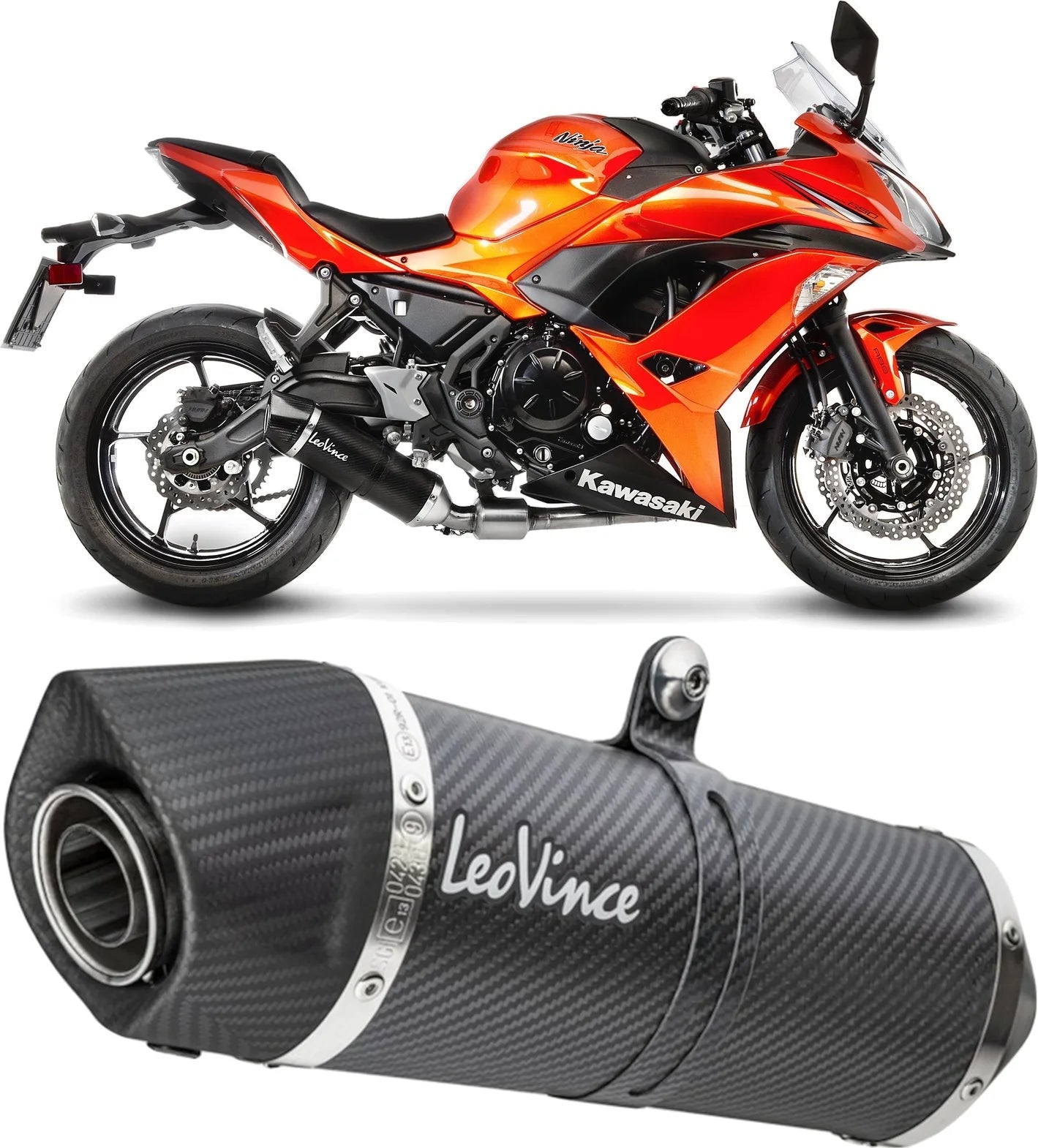 Système D'Échappement Complet Avec Catalyseur Et Homologation Acoustique Lv One Evo Carbon Fiber Embout Carbon Fiber - Leovince Compatible Avec Kawasaki Ninja 650 (2017-2019)
