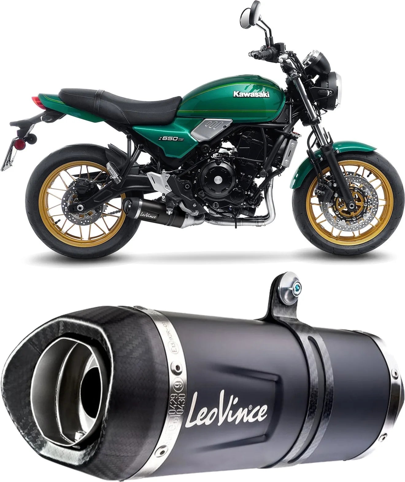 Système D'Échappement Complet Avec Catalyseur Et Homologation Acoustique Lv One Evo Acier Noir Embout Carbon Fiber - Leovince Compatible Avec Kawasaki Z 650 Rs (2022-2024)