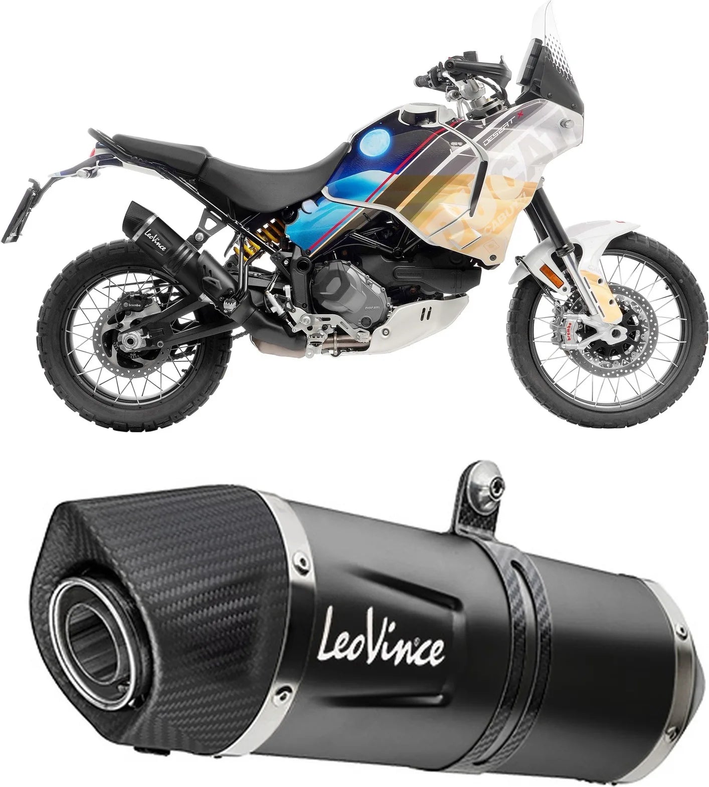 Système D'Échappement Homologué Au Niveau Sonore Lv One Evo Acier Noir Embout Carbon Fiber - Leovince Compatible Avec Ducati Desert-X (2022-2024)