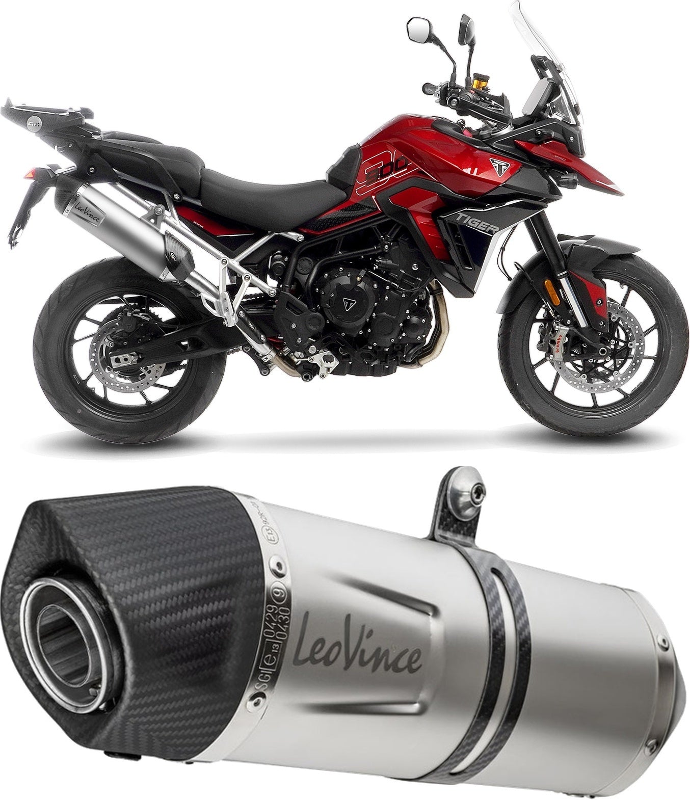 Exhaust Tip With Noise Certification Lv One Evo Stainless Steel Carbon Fiber End Cap - Leovince Compatible With Triumph Tiger 900 Gt Pro (2024-2026)