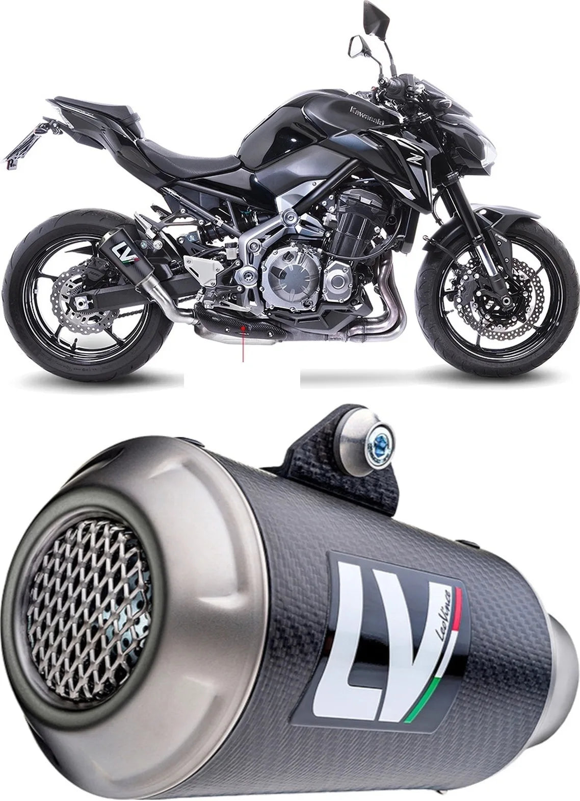 Système D'Échappement Homologué Au Niveau Sonore Lv-10 Carbon Fiber Embout Acier - Leovince Compatible Avec Kawasaki Z 900 (2017-2019)