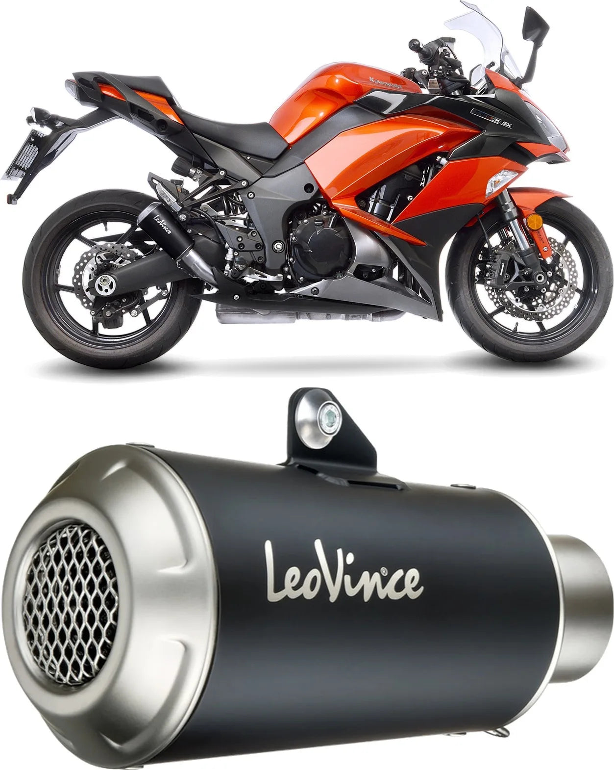 Double Sortie D'Échappement Homologuée Au Niveau Sonore Lv-10 Acier Noir Embout Acier - Leovince Compatible Avec Kawasaki Z 1000 (2017-2020)