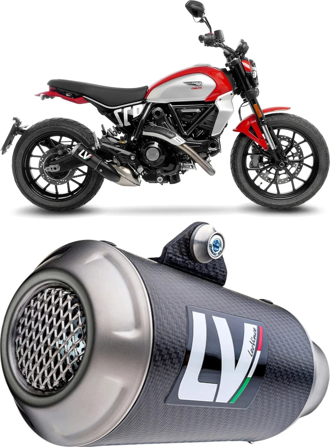 Système D'Échappement Homologué Au Niveau Sonore Lv-10 Carbon Fiber Embout Acier - Leovince Compatible Avec Ducati Scrambler 800 Icon (2023-2024)