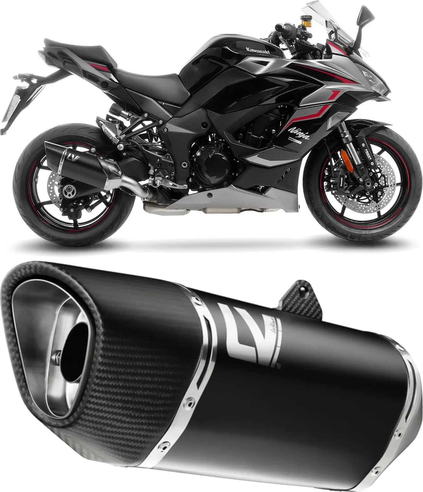 Système D'Échappement Homologué Au Niveau Sonore Lv-14 R Acier Noir Embout Carbon Fiber - Leovince Compatible Avec Kawasaki Ninja 1100 Sx Tourer (2020-2024)