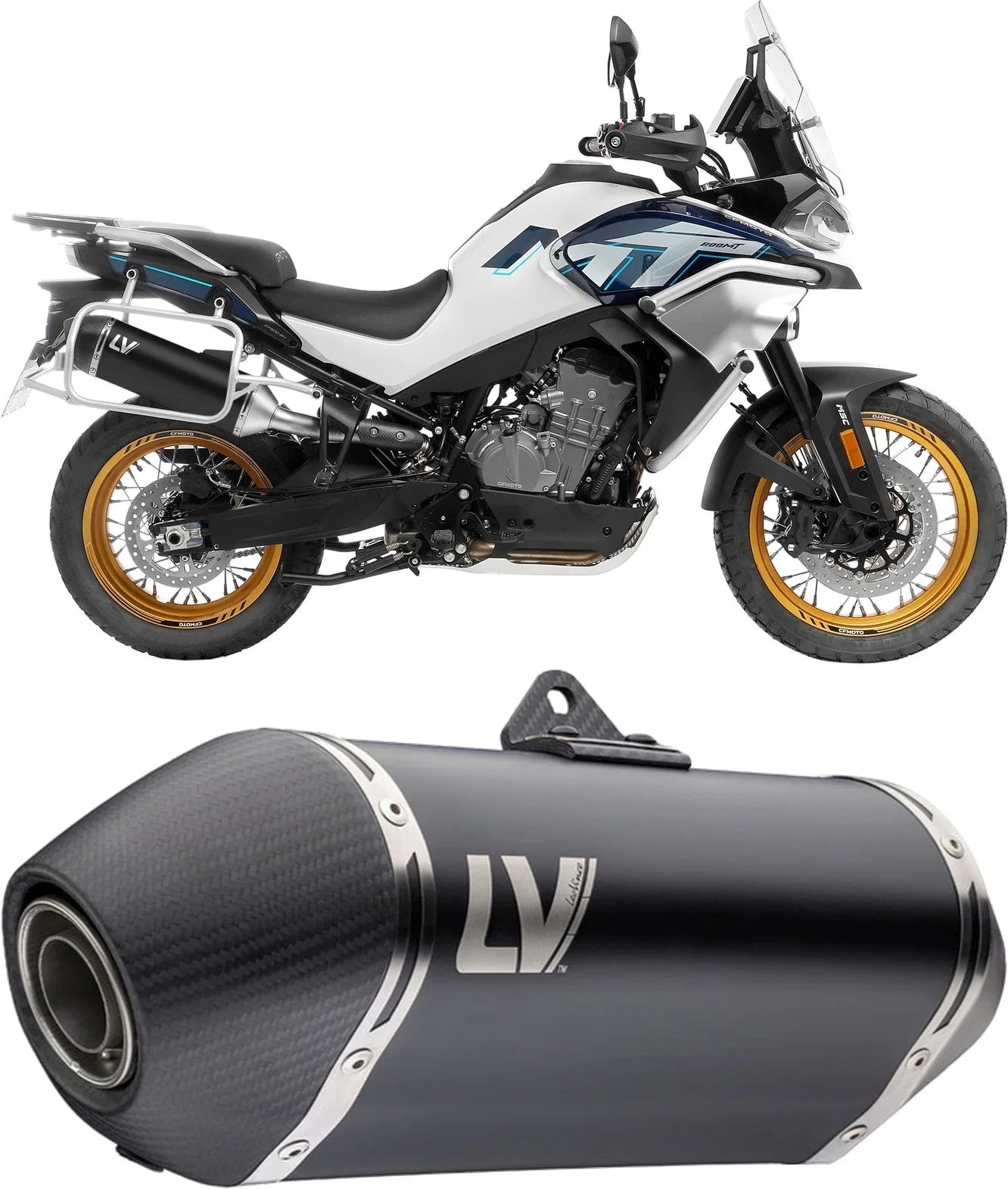 Système D'Échappement Homologué Au Niveau Sonore Lv-14 Acier Noir Embout Carbon Fiber - Leovince Compatible Avec Cfmoto 800 Mt Explore (2022-2024)