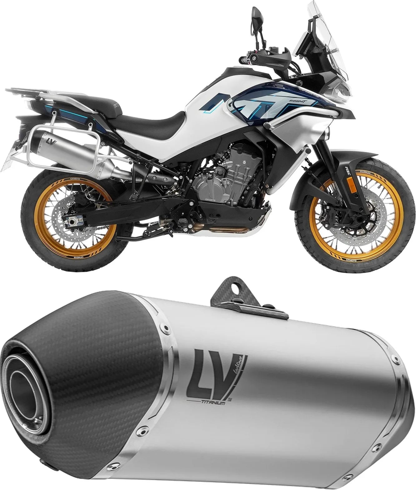 Système D'Échappement Homologué Au Niveau Sonore Lv-14 Titanium Embout Carbon Fiber - Leovince Compatible Avec Cfmoto 800 Mt Explore (2022-2024)