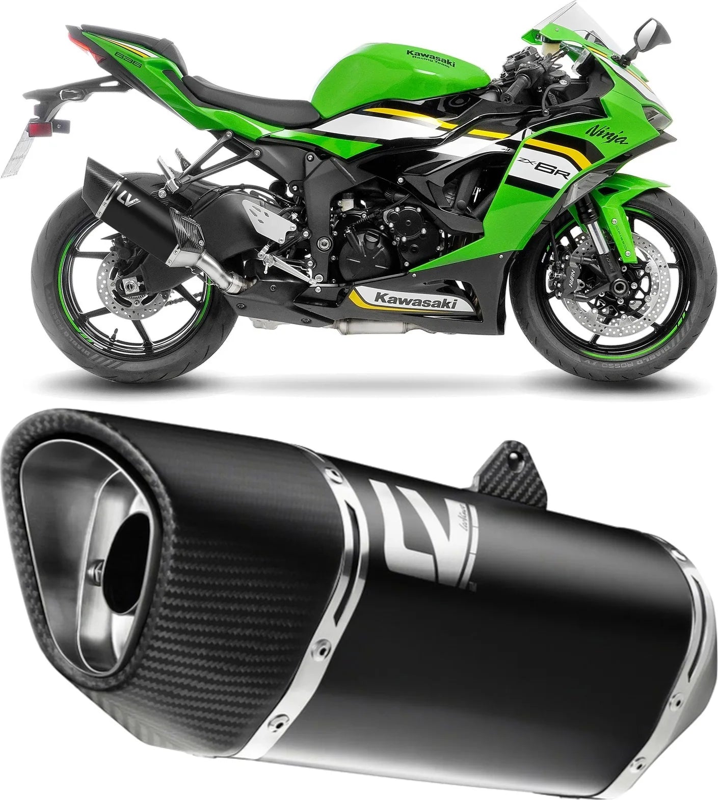 Système D'Échappement Homologué Au Niveau Sonore Lv-14 R Acier Noir Embout Carbon Fiber - Leovince Compatible Avec Kawasaki Zx 6R Ninja (2019-2020)