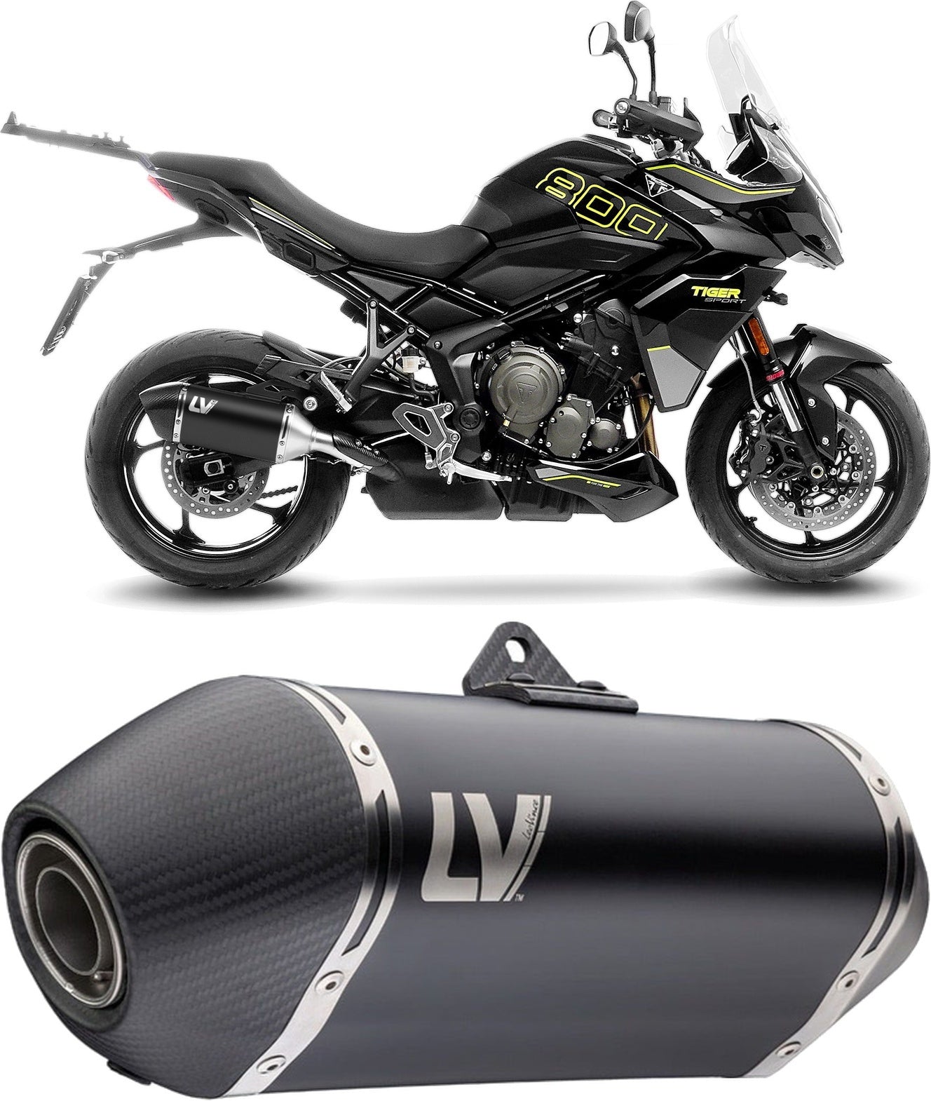 Exhaust Tip With Noise Certification Lv-14 Steel Black Carbon Fiber End Cap - Leovince Compatible With Triumph Tiger 800 Sport (2024-2026)