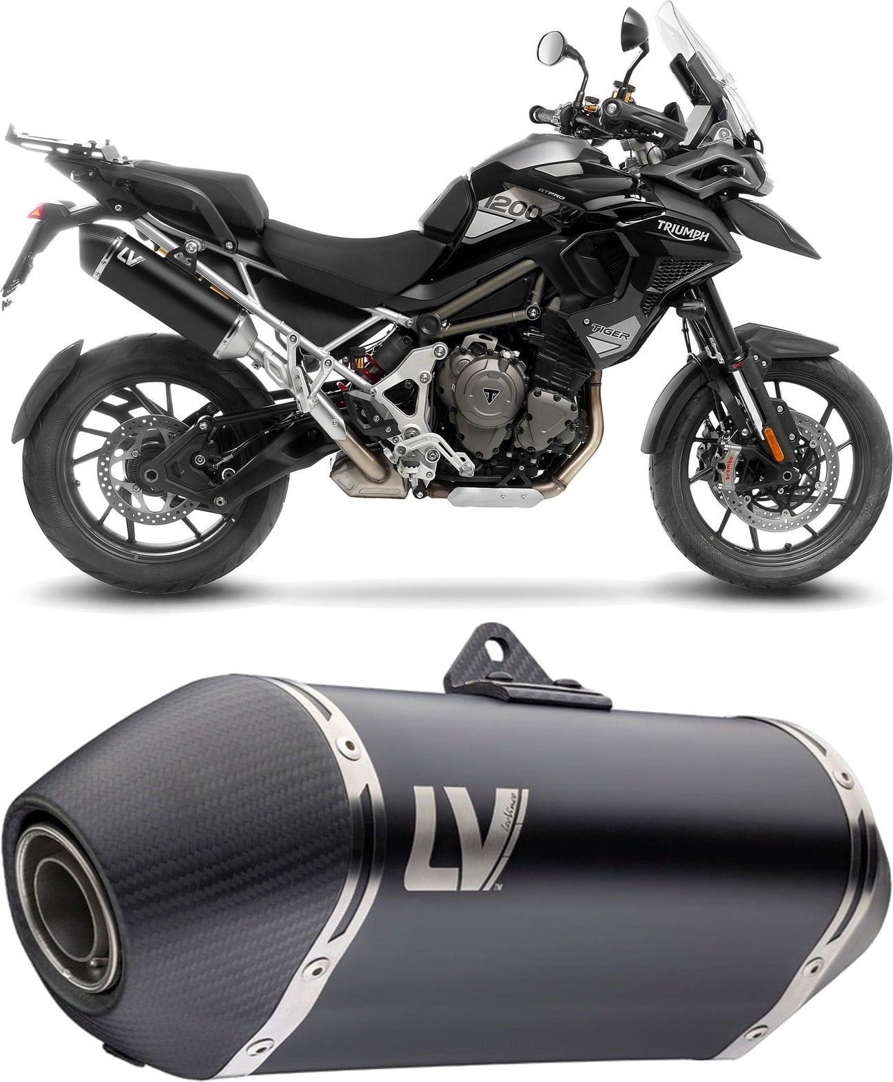 Exhaust Tip With Noise Certification Lv-14 Steel Black Carbon Fiber End Cap - Leovince Compatible With Triumph Tiger 1200 Gt Rally (2022-2024)
