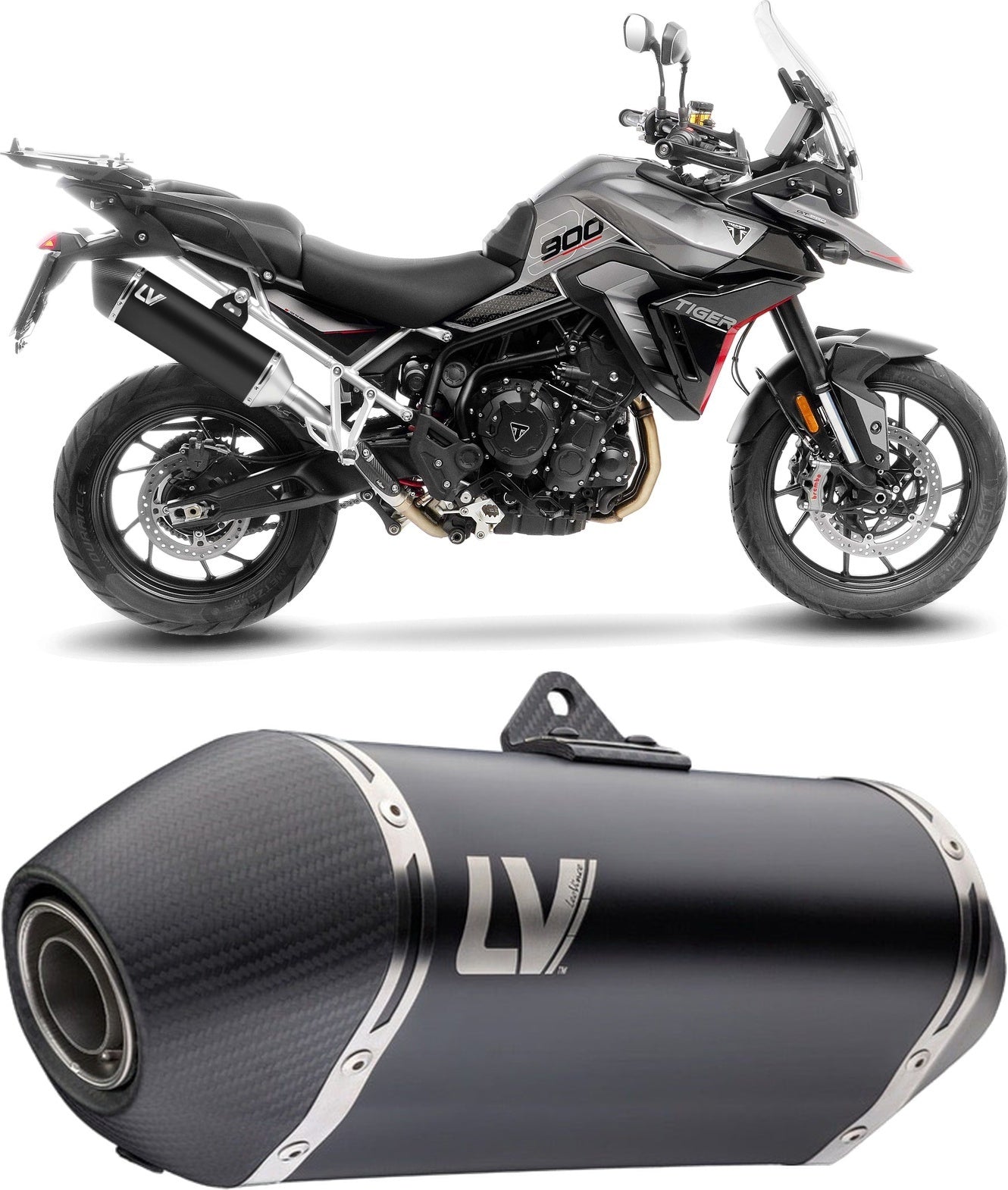 Exhaust Tip With Noise Certification Lv-14 Steel Black Carbon Fiber End Cap - Leovince Compatible With Triumph Tiger 900 Gt Pro (2024-2026)