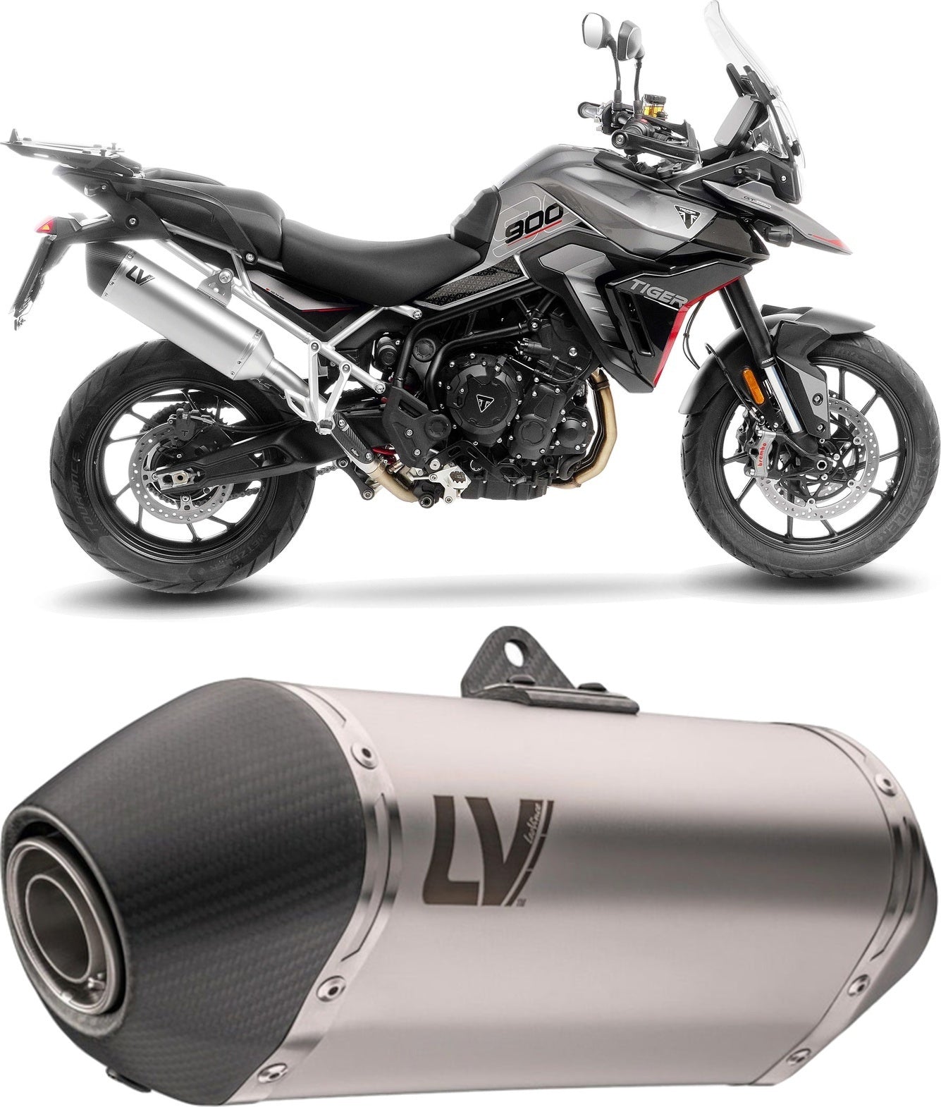 Exhaust Tip With Noise Certification Lv-14 Stainless Steel Carbon Fiber End Cap - Leovince Compatible With Triumph Tiger 900 Gt (2024-2026)
