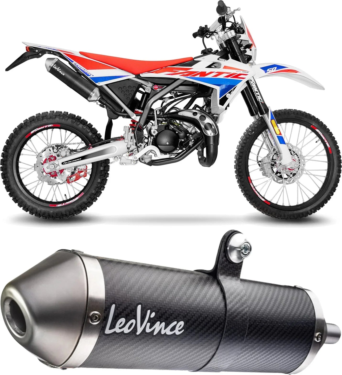 Système D'Échappement Homologué Au Niveau Sonore X-Fight Carbon Fiber Embout Acier - Leovince Compatible Avec Fantic Motor Enduro 50 Competition (2019-2020)