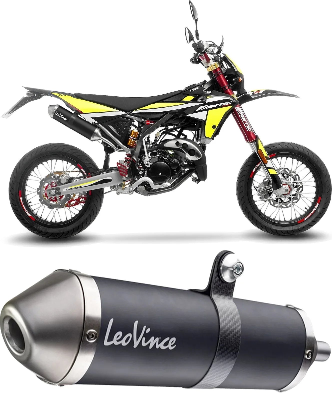 Système D'Échappement Homologué Au Niveau Sonore X-Fight Acier Noir Embout Acier - Leovince Compatible Avec Fantic Motor Xe 50 Performance (2021-2024)