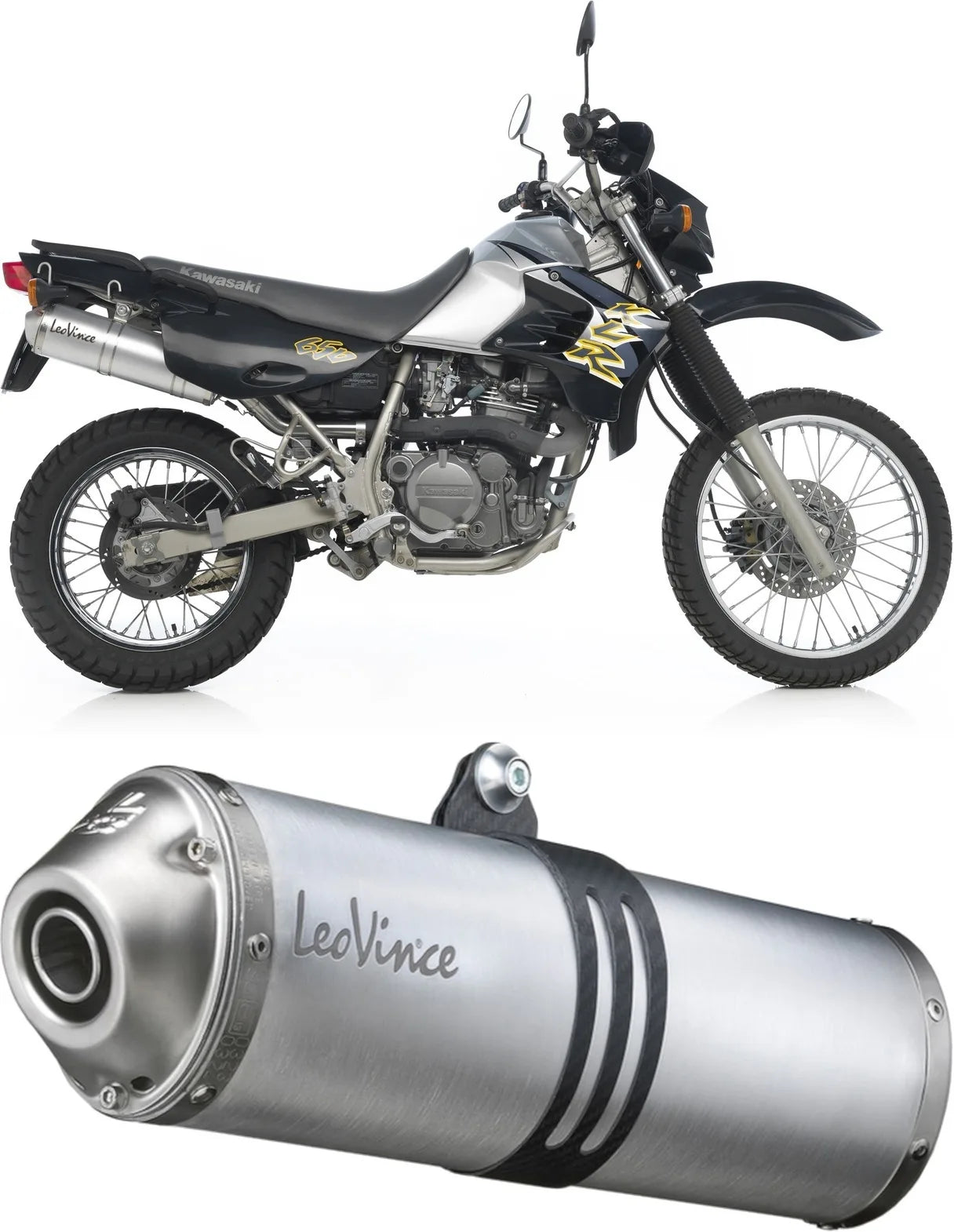 Système D'Échappement Homologué Au Niveau Sonore Lv-X Aluminium Embout Acier - Leovince Compatible Avec Kawasaki Klr 650 (1997-2022)