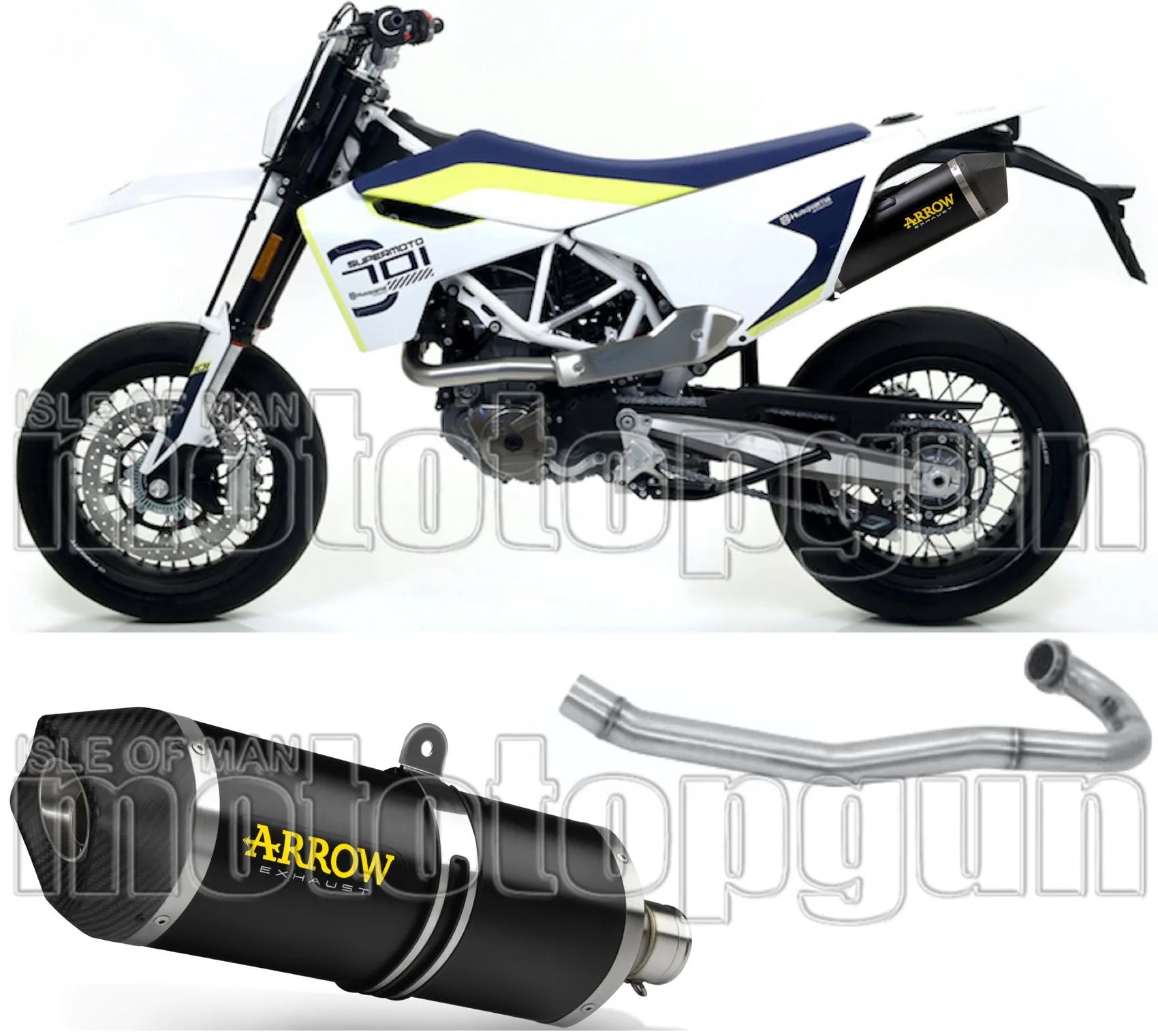 Système D'Échappement Complet Avec Catalyseur Et Homologation Acoustique Race-Tech Aluminium Noir Carbon - Arrow Special Parts Compatible Avec Husqvarna 701 Supermoto (2017-2020)