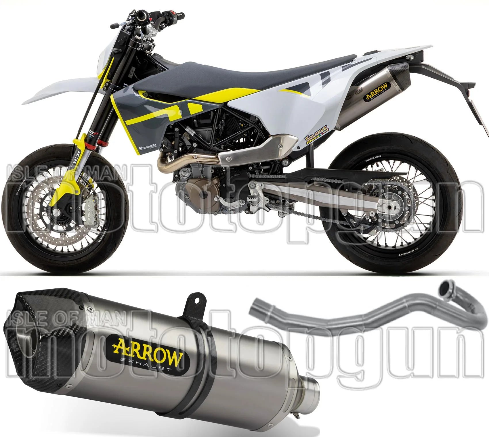 Système D'Échappement Complet Sans Catalyseur Et Homologué Au Niveau Sonore Race-Tech Aluminium Carbon - Arrow Special Parts Compatible Avec Husqvarna 701 Supermoto (2021-2024)