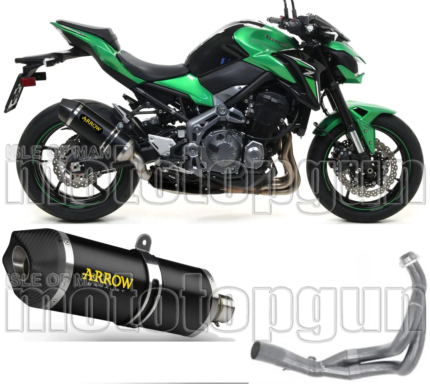 Système D'Échappement Complet Sans Catalyseur Et Homologué Au Niveau Sonore Race-Tech Aluminium Noir Carbon - Arrow Special Parts Compatible Avec Kawasaki Z 900 A2 (2019-2024)