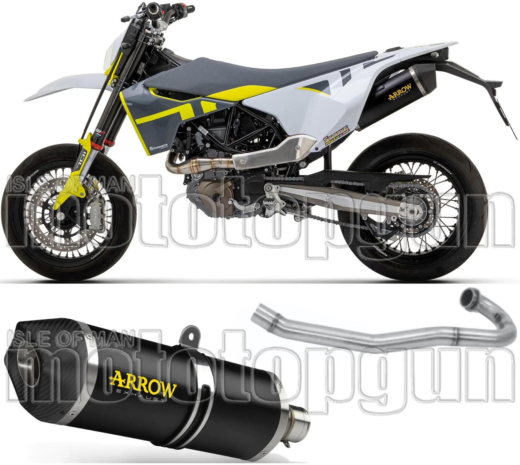 Système D'Échappement Complet Sans Catalyseur Et Homologué Au Niveau Sonore Race-Tech Aluminium Noir / Titanium Carbon - Arrow Special Parts Compatible Avec Husqvarna 701 Enduro (2021-2024)