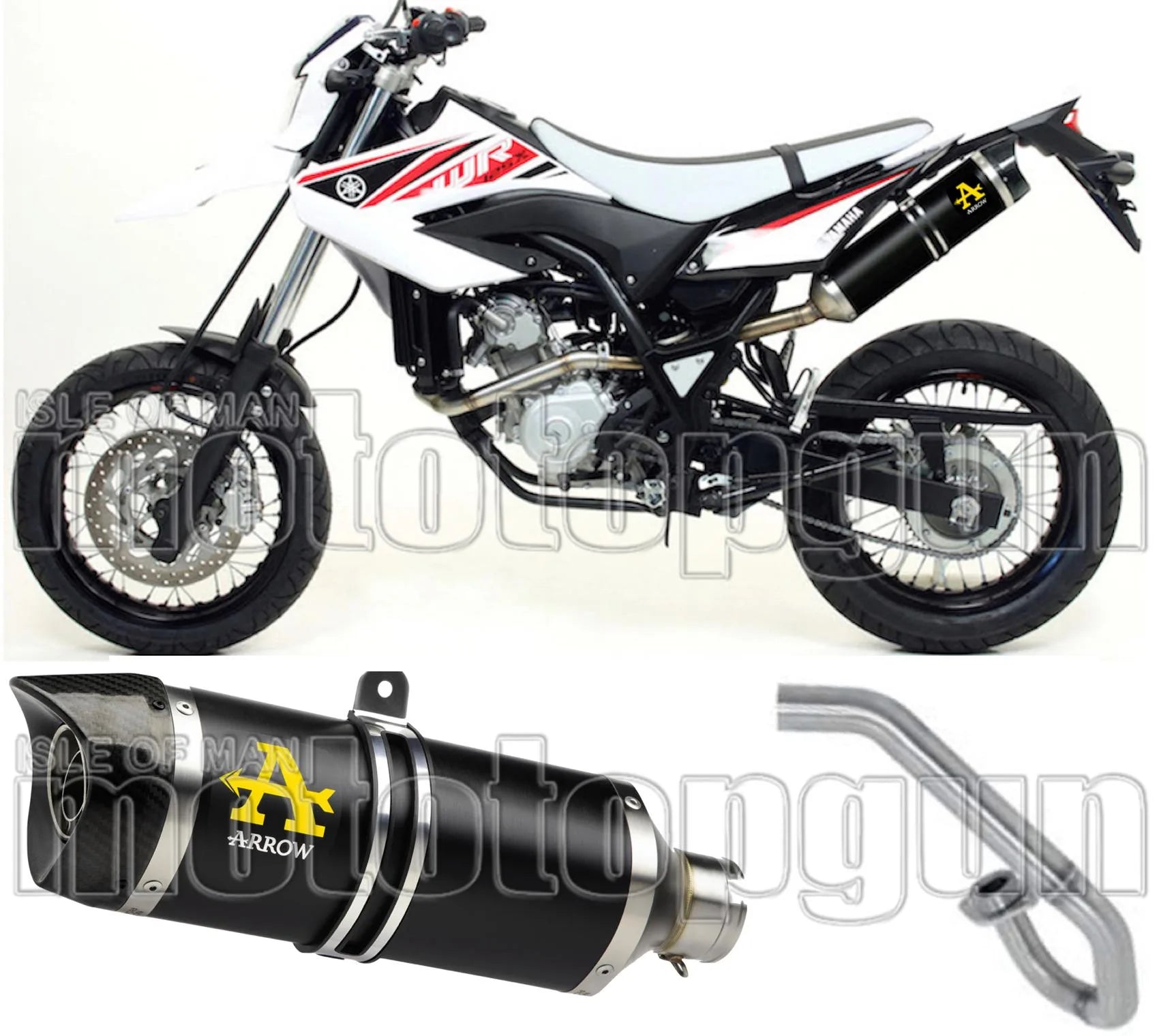 Système D'Échappement Complet Sans Catalyseur Et Homologué Au Niveau Sonore Thunder Aluminium Noir Carbon - Arrow Special Parts Compatible Avec Yamaha Wr 125 X (2009-2016)