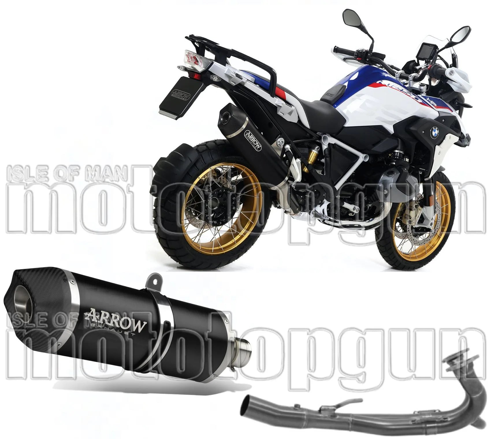 Système D'Échappement Complet Sans Catalyseur Et Homologué Au Niveau Sonore Maxi Race-Tech Aluminium Noir / Titanium Carbon - Arrow Special Parts Compatible Avec Bmw R 1250 Gs Adventure (2019-2024)