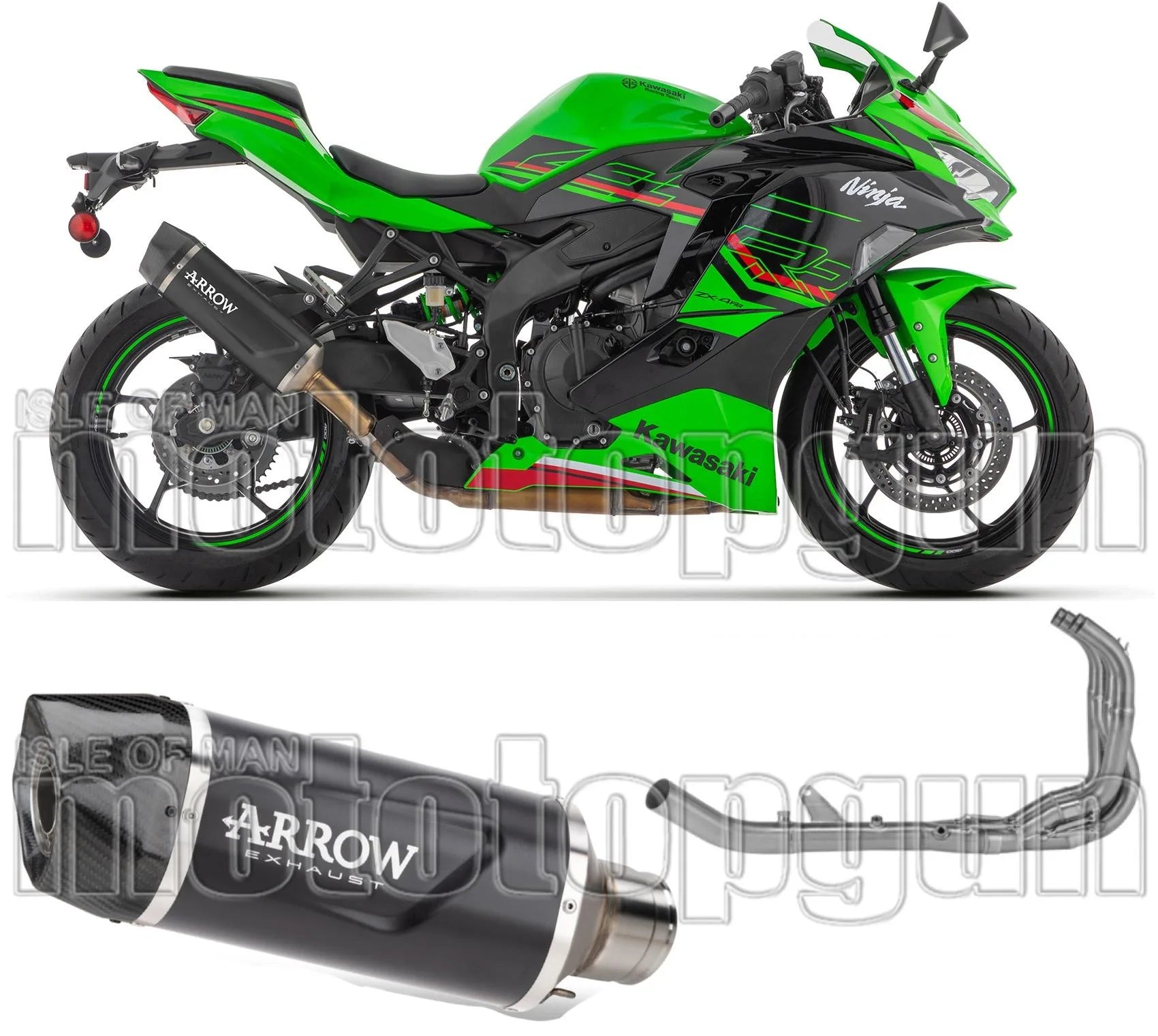 Système D'Échappement Complet Sans Catalyseur Et Homologué Au Niveau Sonore Indy-Race Evo Aluminium Noir Carbon - Arrow Special Parts Compatible Avec Kawasaki Zx 4R (2024-2026)