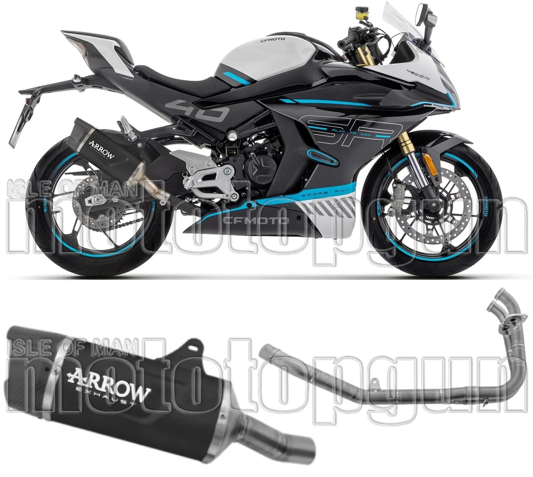 Système D'Échappement Complet Sans Catalyseur Et Homologué Au Niveau Sonore Indy-Race Evo Aluminium Noir Carbon - Arrow Special Parts Compatible Avec Cfmoto 450 Nk (2023-2024)