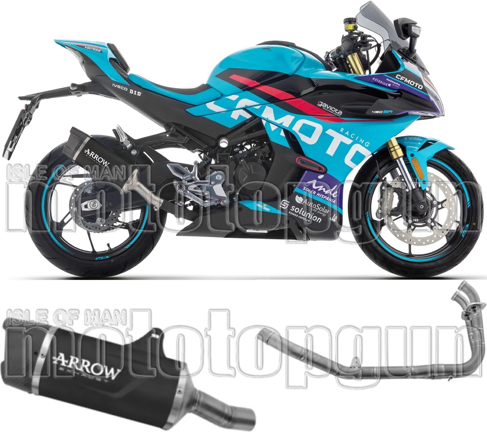 Système D'Échappement Complet Sans Catalyseur Et Homologué Au Niveau Sonore Indy-Race Evo Aluminium Noir Embout Carby - Arrow Special Parts Compatible Avec Cfmoto 450 Nk (2025-2026)
