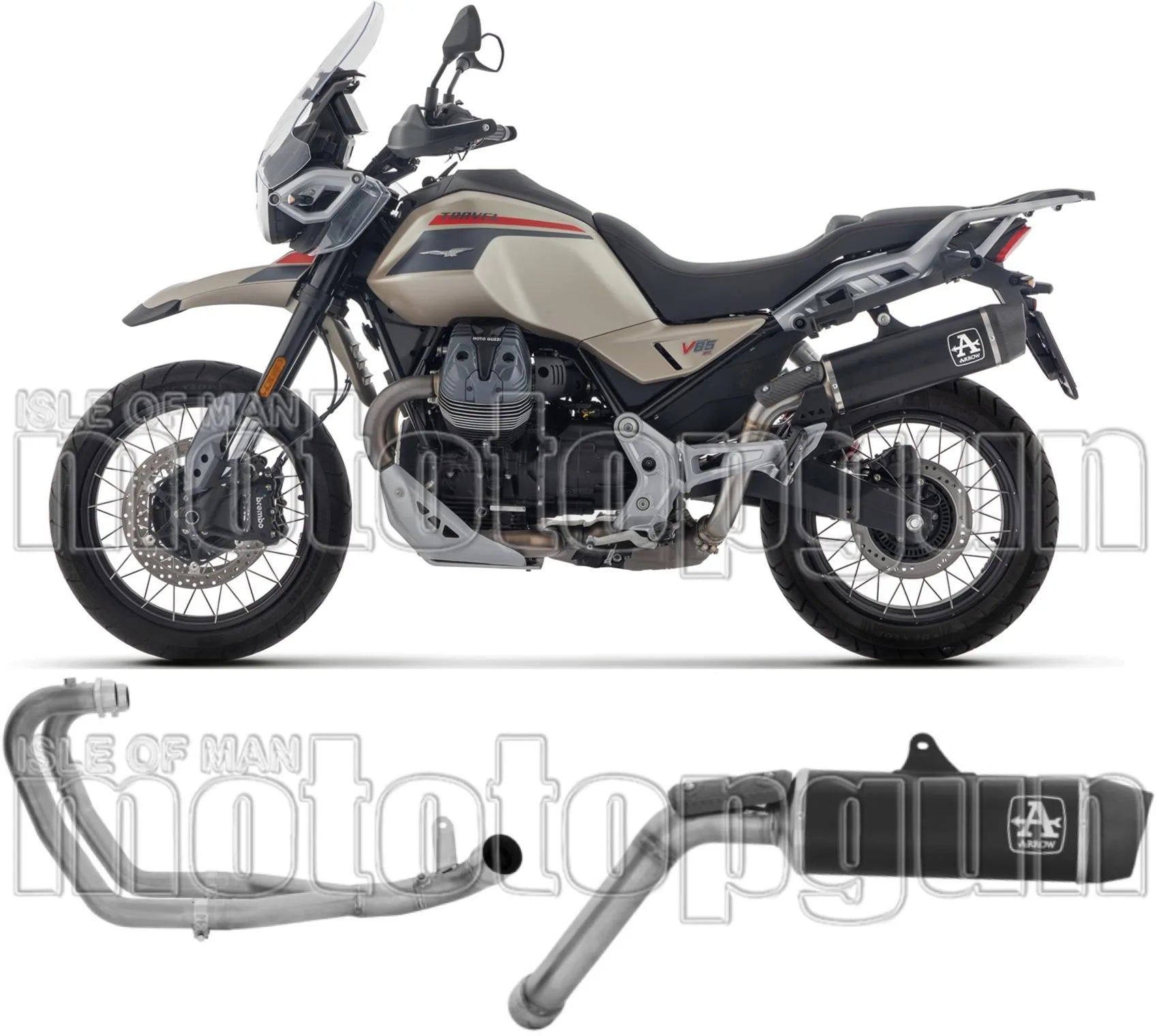 Système D'Échappement Complet Sans Catalyseur Et Homologué Au Niveau Sonore Indy-Race Evo Aluminium Noir Embout Carby - Arrow Special Parts Compatible Avec Moto Guzzi V85 Tt (2025-2026)