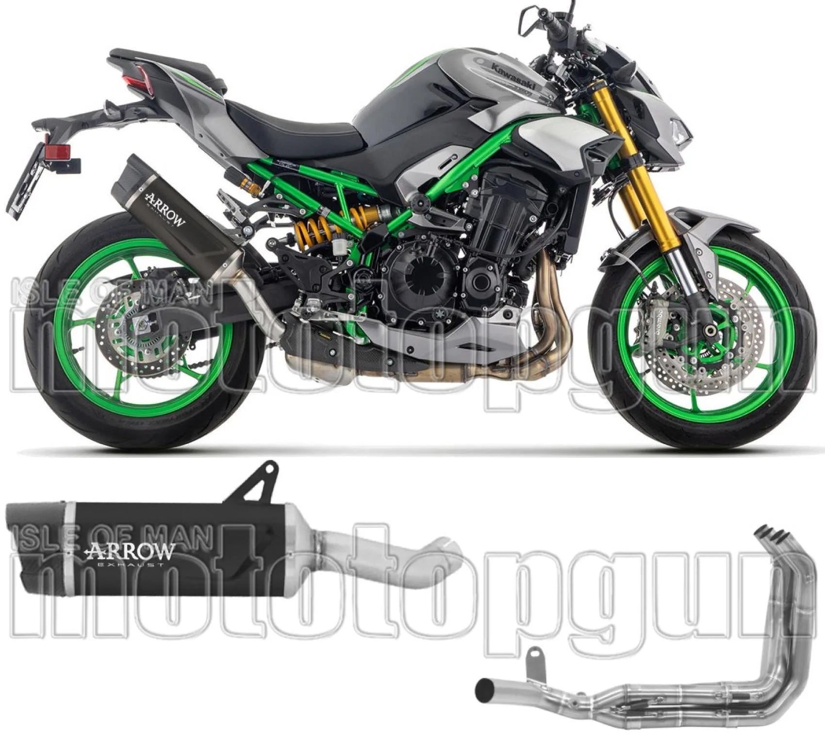 Système D'Échappement Complet Sans Catalyseur Et Homologué Au Niveau Sonore Indy-Race Evo Aluminium Noir Embout Carby - Arrow Special Parts Compatible Avec Kawasaki Z 900 (2025-2026)
