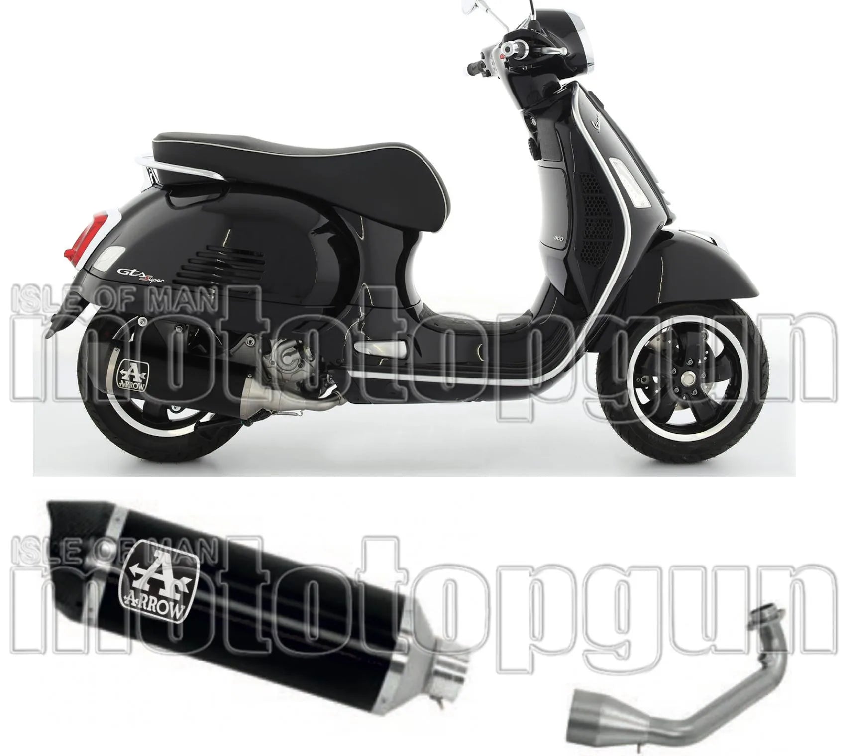Système D'Échappement Complet Sans Catalyseur Et Homologué Au Niveau Sonore Race-Tech Aluminium Noir Carbon - Arrow Special Parts Compatible Avec Piaggio Vespa Gtv 300 (2023-2024)