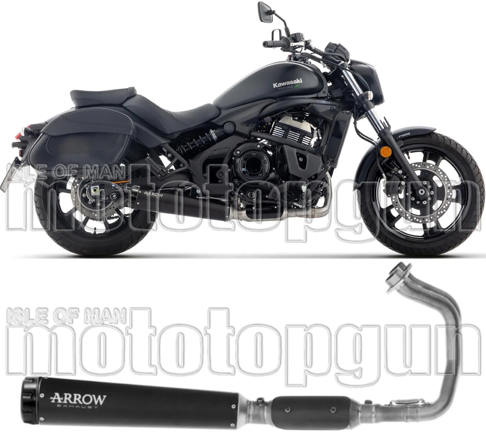 Système D'Échappement Complet Avec Catalyseur Et Homologation Acoustique Rebel Acier Noir Embout Aluminium Noir - Arrow Special Parts Compatible Avec Kawasaki Vulcan 650 S (2025-2026)