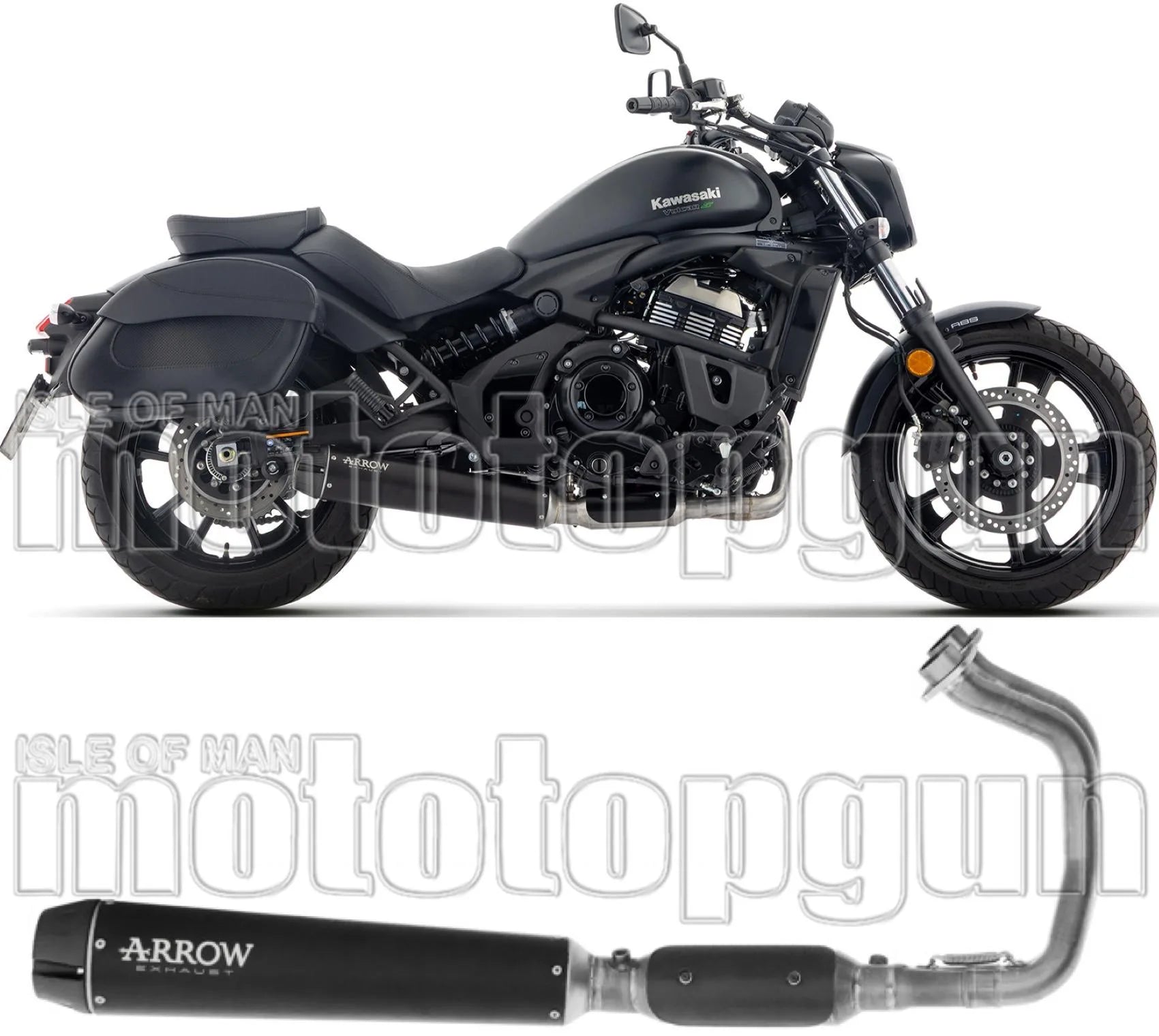 Système D'Échappement Complet Avec Catalyseur Et Homologation Acoustique Rebel Acier Noir Embout Carby - Arrow Special Parts Compatible Avec Kawasaki Vulcan 650 S (2025-2026)