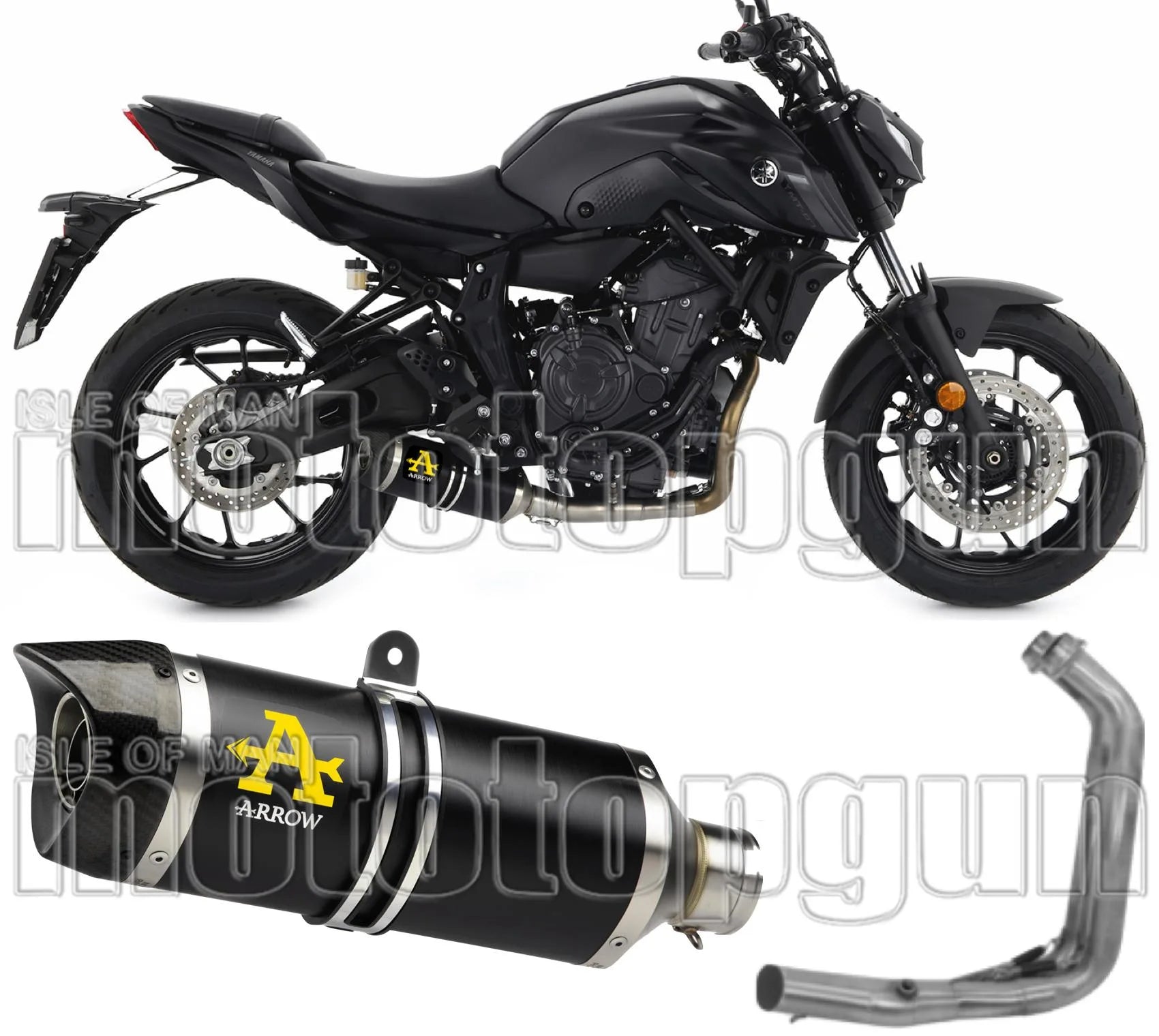 Système D'Échappement Complet Sans Catalyseur Et Homologué Au Niveau Sonore Thunder Aluminium Noir Carbon - Arrow Special Parts Compatible Avec Yamaha Mt-07 (2021-2024)