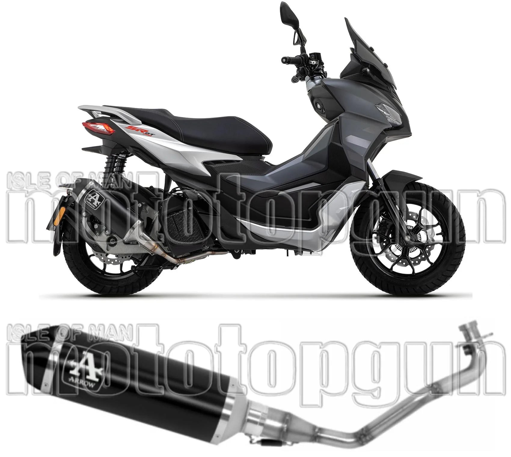 Système D'Échappement Complet Avec Catalyseur Et Homologation Acoustique Urban Aluminium Noir Acier Noir - Arrow Special Parts Compatible Avec Aprilia Sr 200 Gt (2022-2024)