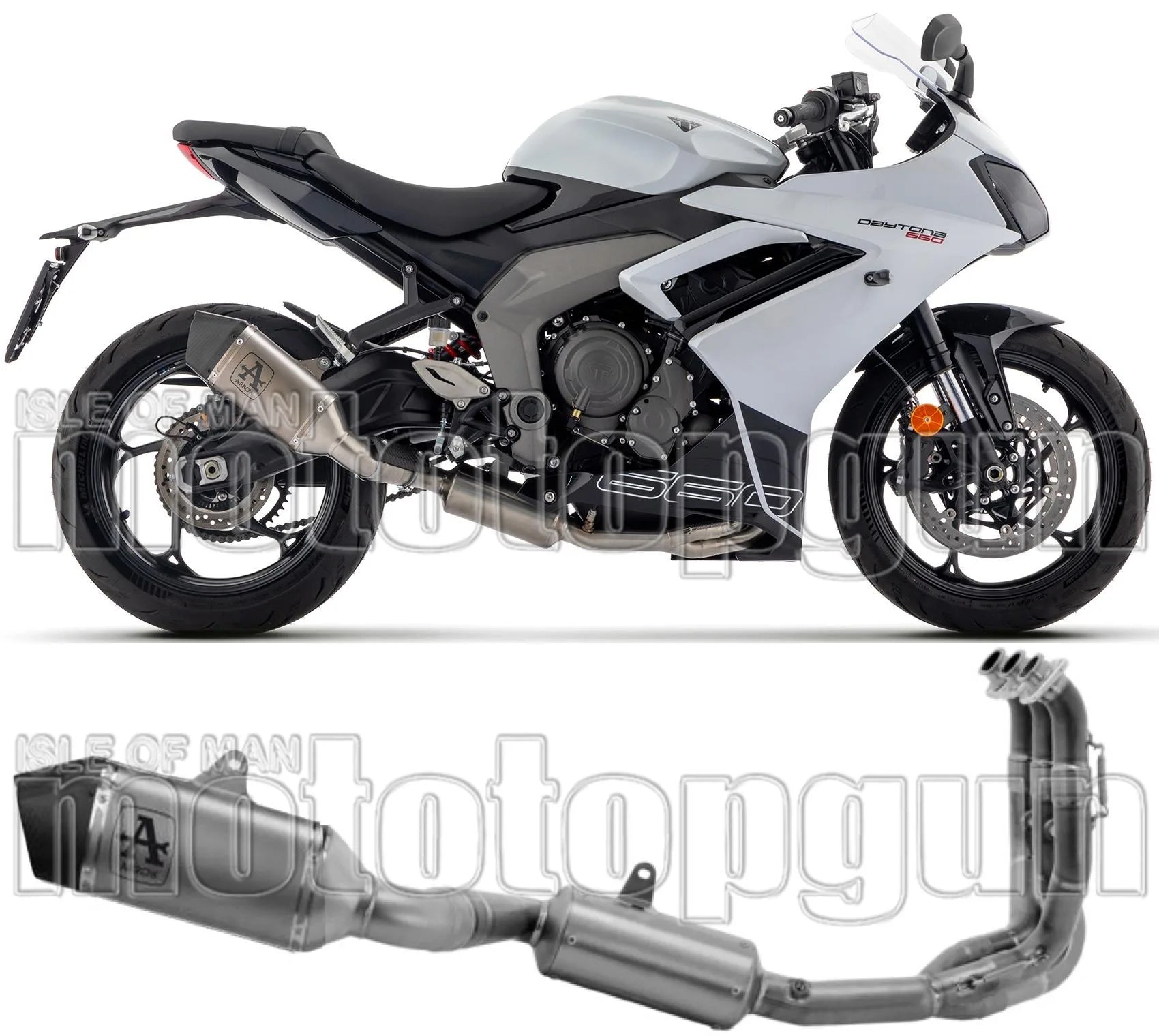 Système D'Échappement Complet Avec Catalyseur Et Homologation Acoustique Veloce Titanium Carbon - Arrow Special Parts Compatible Avec Triumph Daytona 660 (2024-2026)