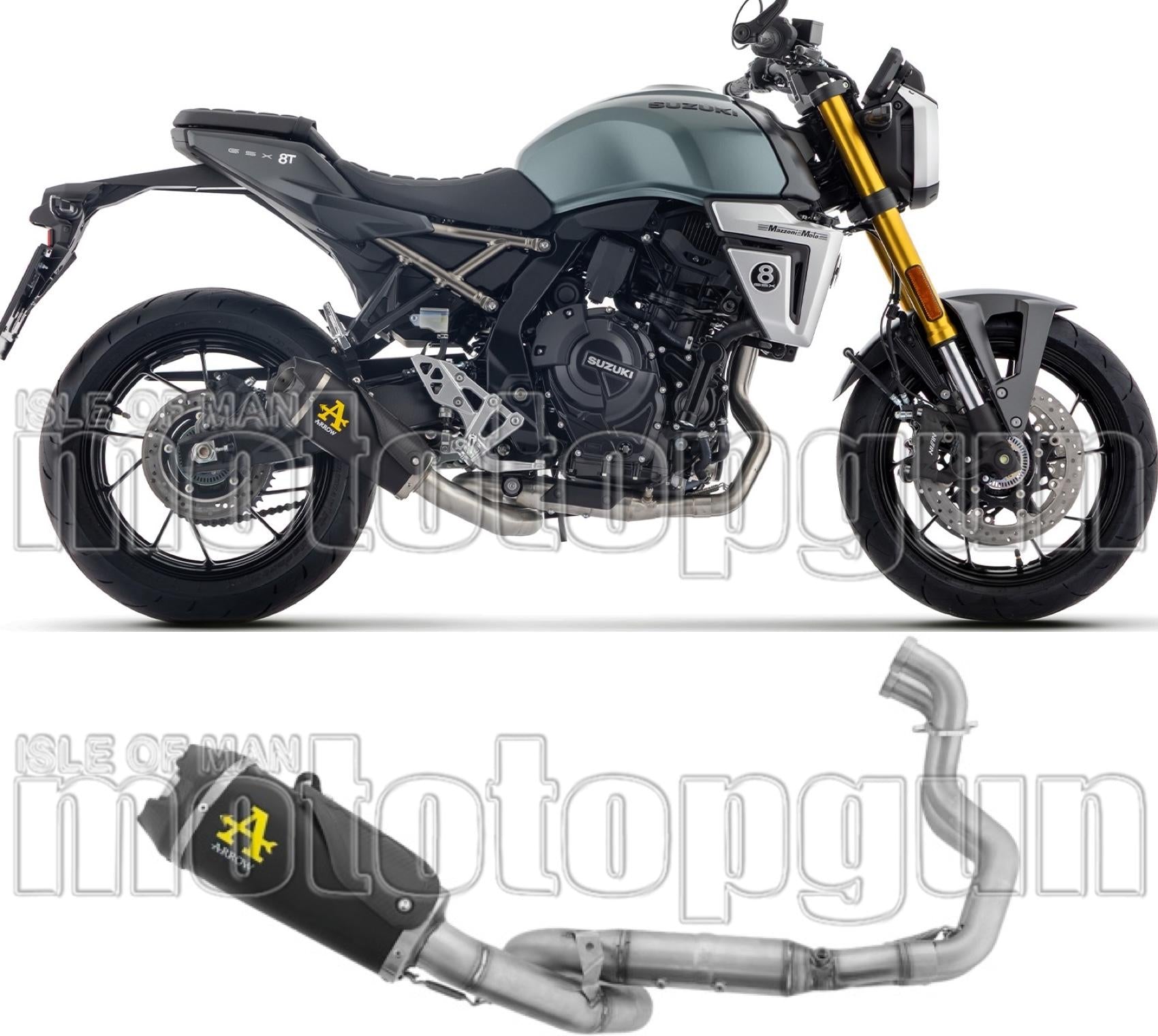 Complete Catalytic Exhaust System With Sound Certification Works Black Nichrom Carby End Cap - Arrow Special Parts Compatible With Suzuki Gsx 8T (2025-2026)