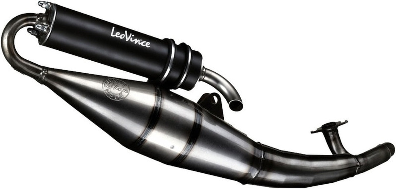 Complete Catalytic Exhaust System With Sound Certification Hand Made Tt Black Aluminum - Leovince Compatible With Kymco Yup 50 (2004-2005)