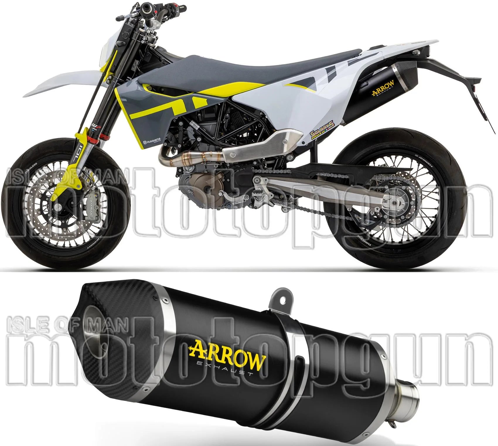 Système D'Échappement Catalytique Avec Homologation Acoustique Race-Tech Aluminium Noir Carbon - Arrow Special Parts Compatible Avec Husqvarna 701 Supermoto (2021-2024)
