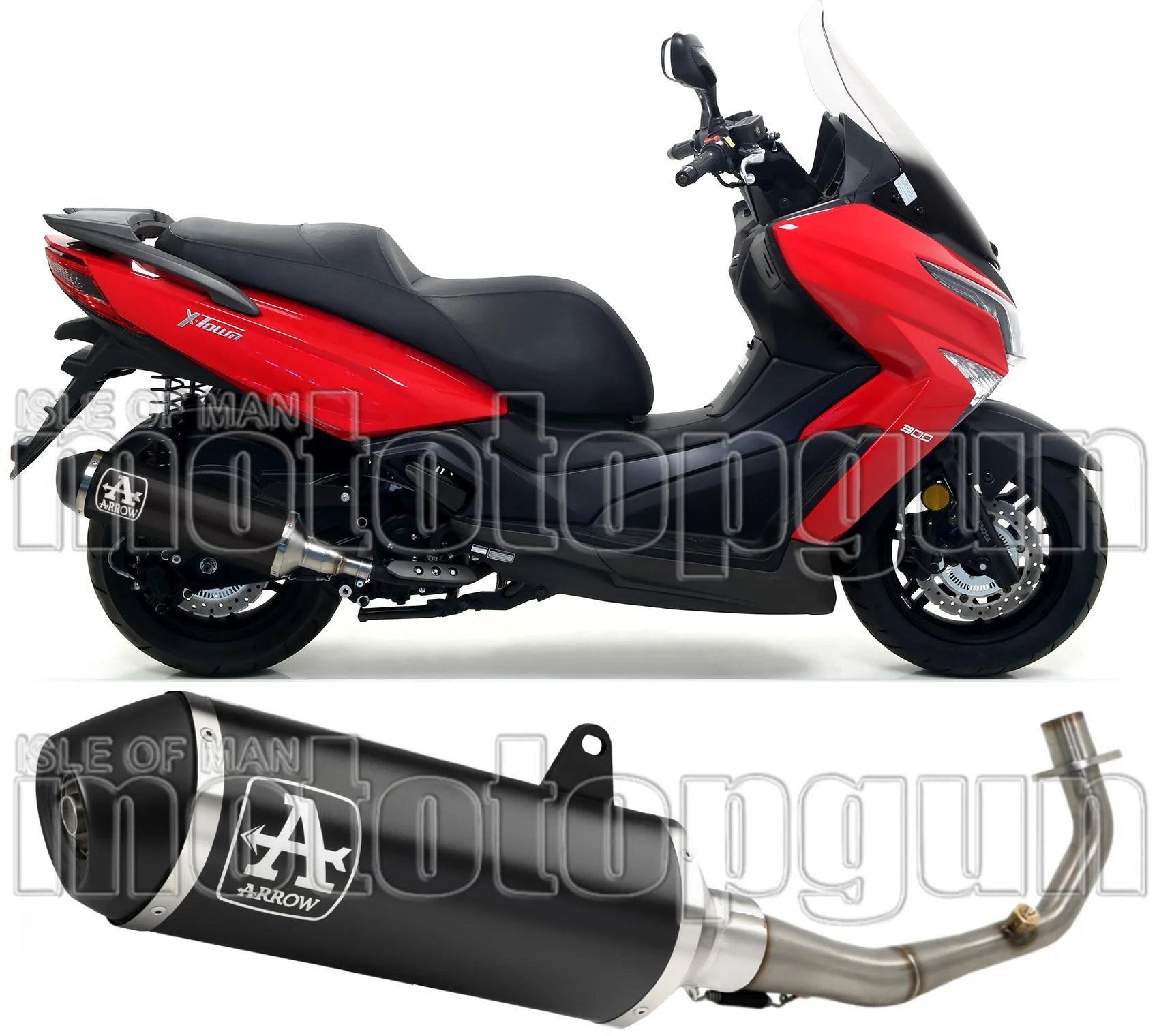 Système D'Échappement Catalytique Avec Homologation Acoustique Urban Aluminium Noir Acier Noir - Arrow Special Parts Compatible Avec Kymco X-Town 300 (2017-2020)